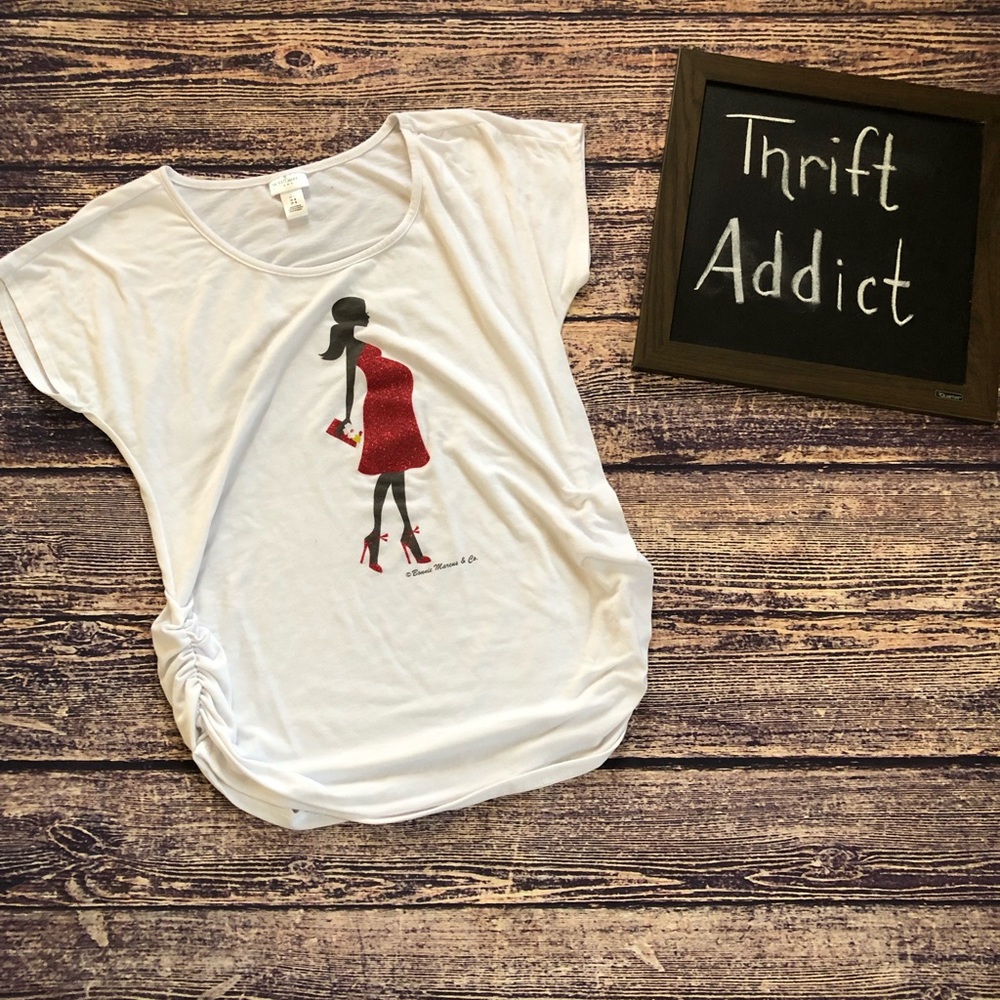 🌀Motherhood Maternity | White Ruched Glam Tee